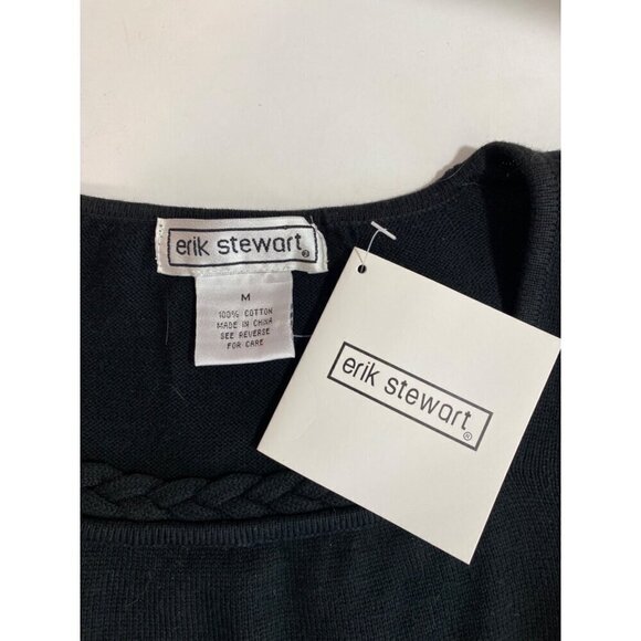 Erik Stewart Black Pull Over Sweater Braided Square Neckline Women’s Medium NWT - Picture 4 of 9